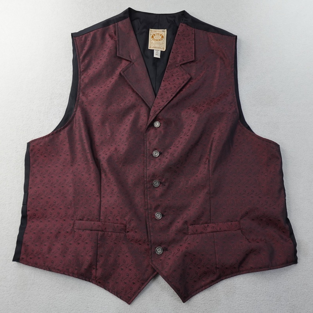 Wah Maker Frontier Clothing Vest Mens XL Burgundy Paisley Western Made USA